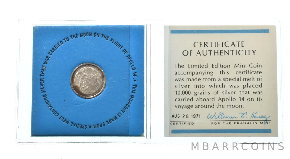 1971 Franklin Mint Apollo 14 Silver Mini Coin Silver Flown *1056