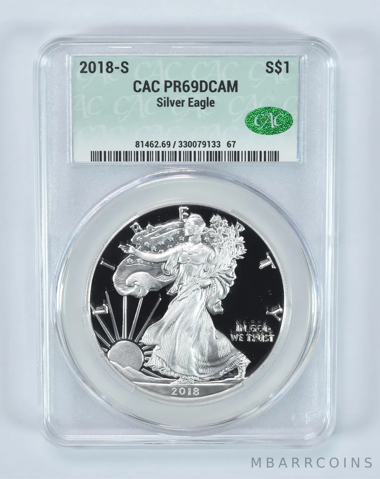 2018-S American Silver Eagle PR69 DCAM CAC CACg
