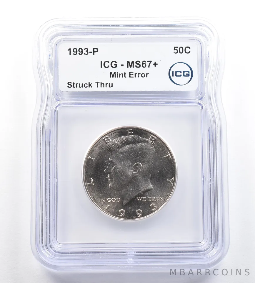 1993-P Kennedy Half Dollar Mint Error Struck Thru MS67+ ICG *7276