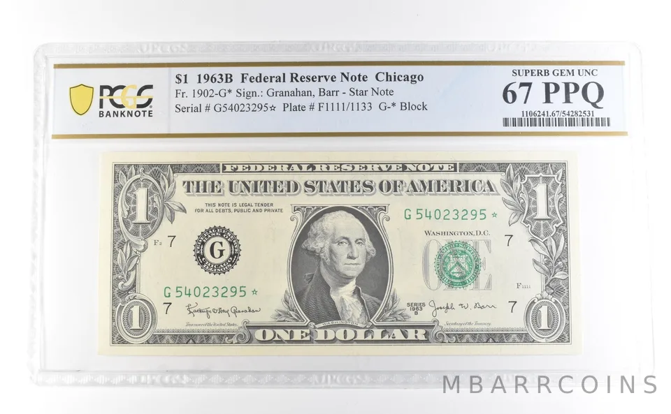 1963 B $1 Chicago IL FRN Star Note Fr#1902-G* Superb Gem Unc 67 PPQ PCGS *3981