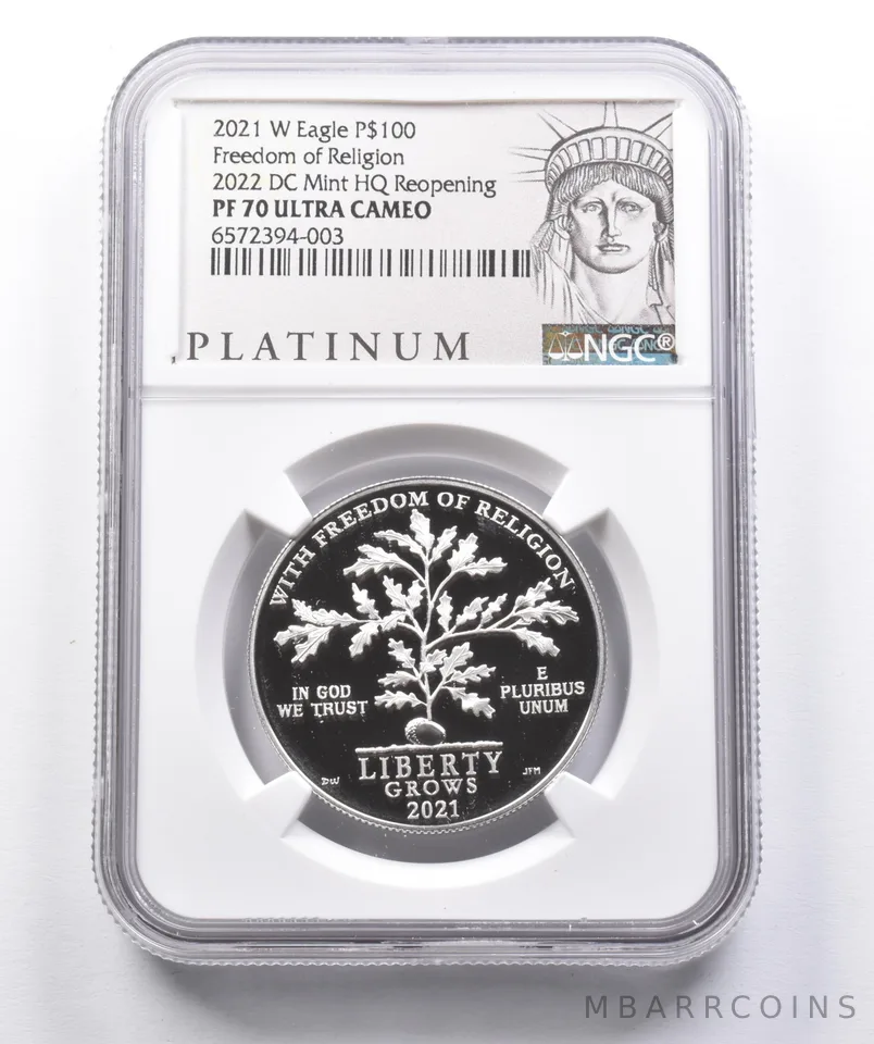 2021-W $100 American Platinum Eagle 2022 DC Mint HQ Reopening PF70 UC NGC