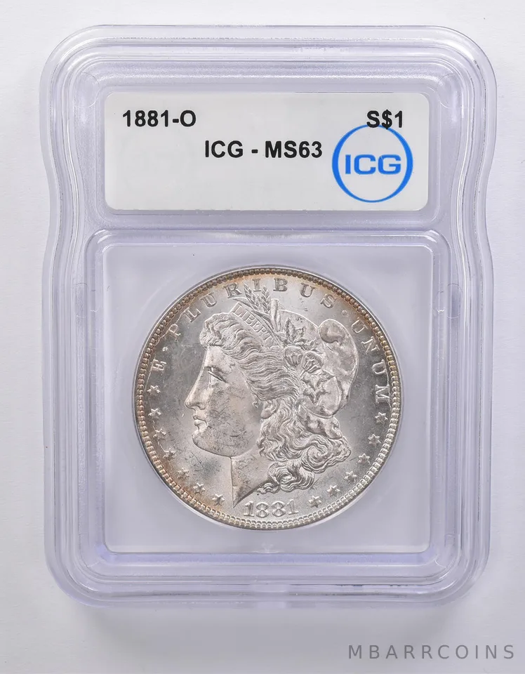 1881-O Morgan Silver Dollar MS63 ICG Blue Tone Reverse *7127