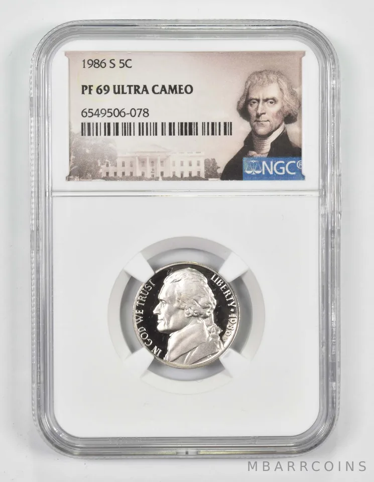 1986-S PF69 Jefferson Nickel NGC Special Lbl