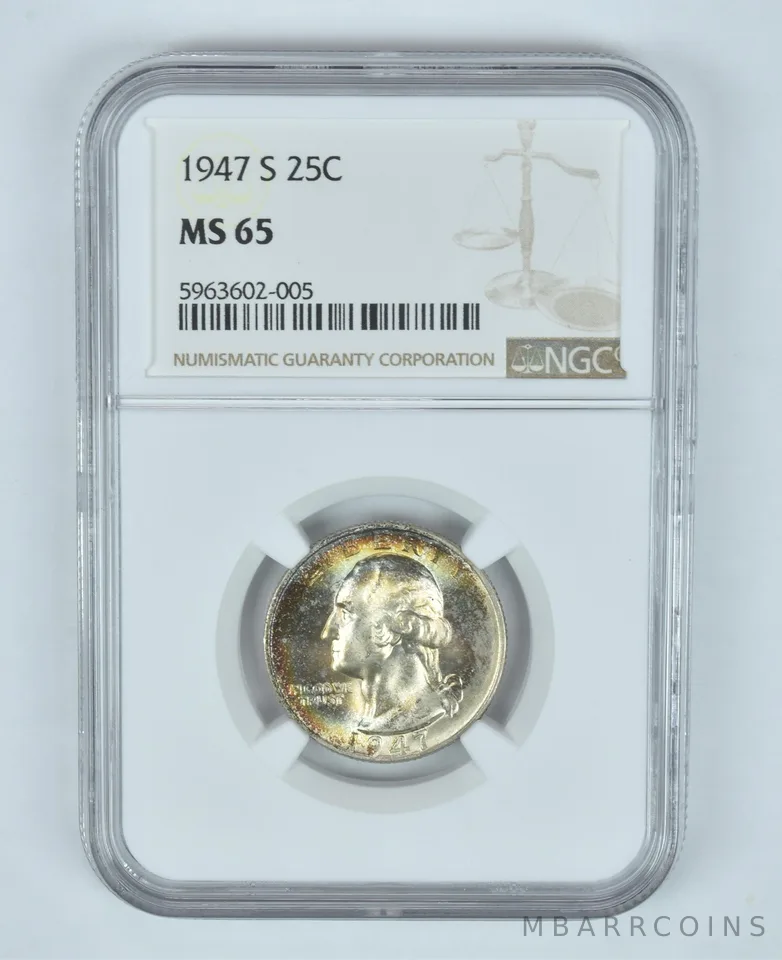 MS65 1947-S Washington Quarter - Graded NGC Toned! *9055