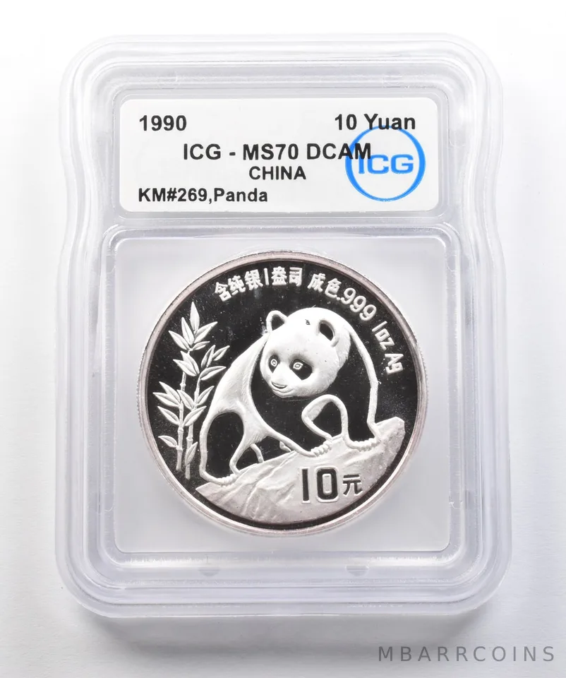 1990 China 10 Yuan Silver Panda 1 Oz .999 MS70 DCAM ICG