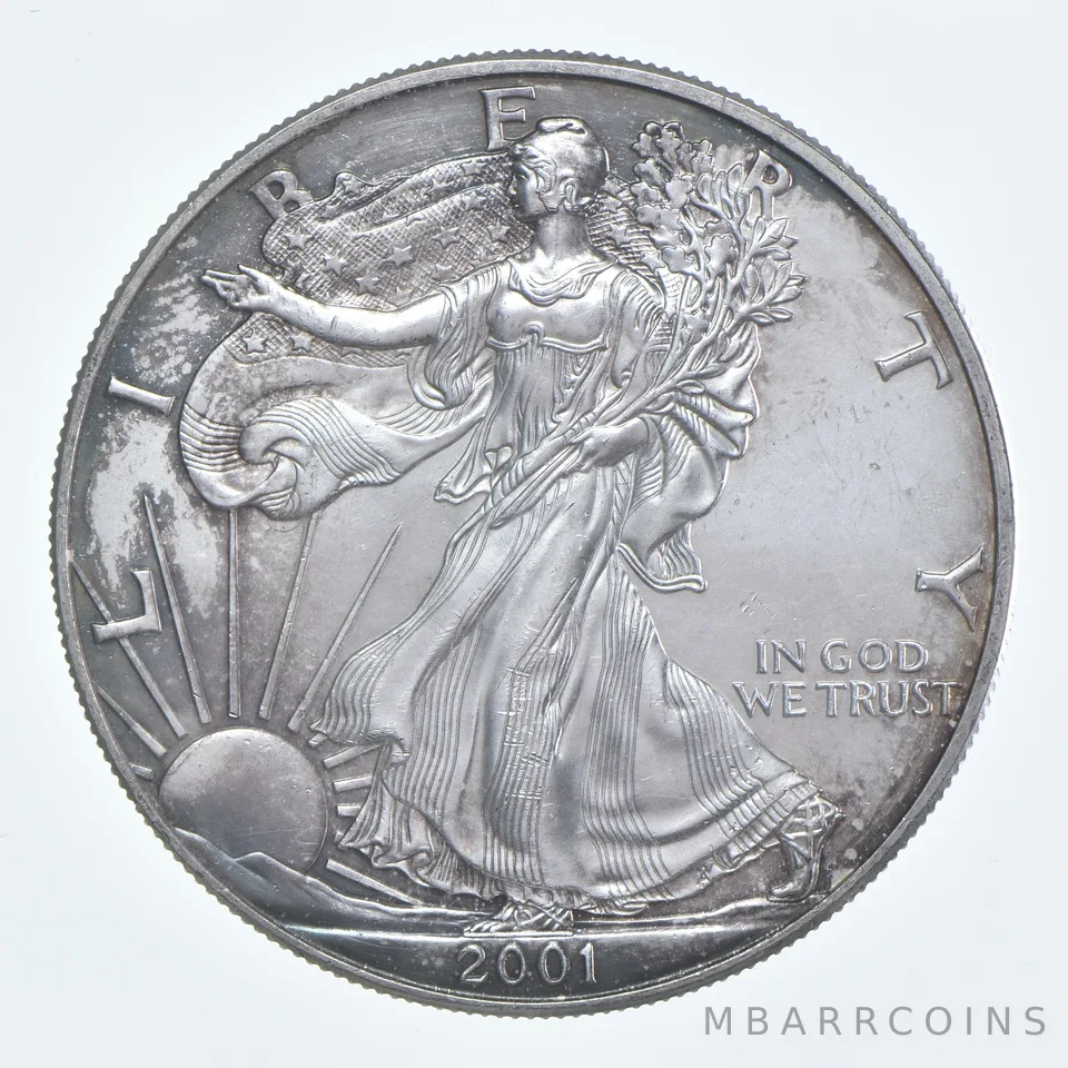 Beautiful Toned - 2001 American Silver Eagle 1 Troy Oz .999 Fine Silver *930
