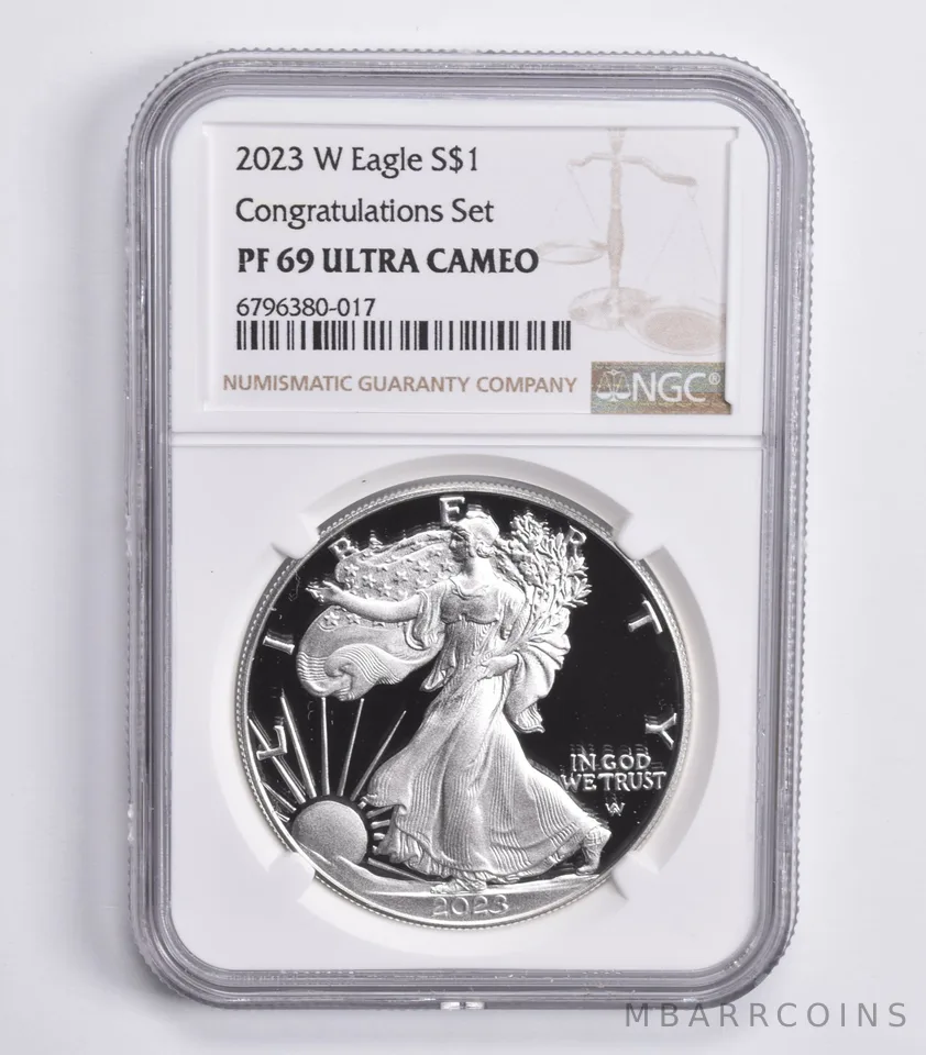 2023-W American Silver Eagle Congratulations Set PF69 UCam NGC Brown Lbl