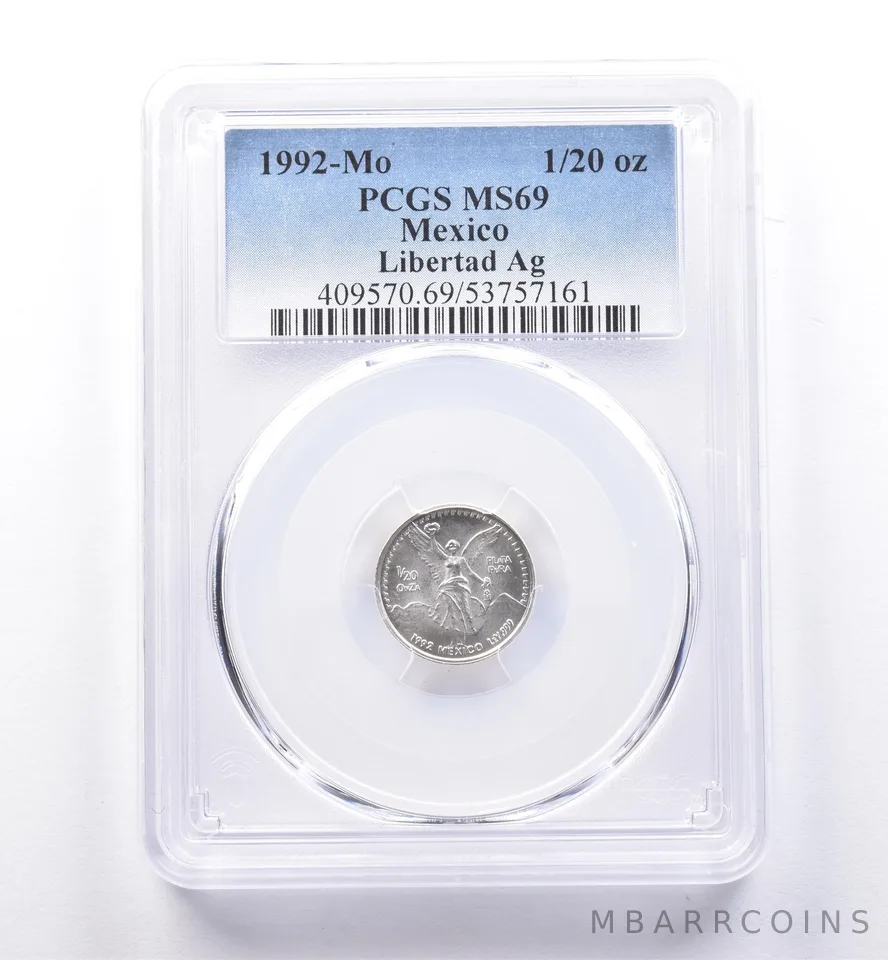 1992 Mo Mexico 1/20 Onza Silver Libertad MS69 PCGS a8638