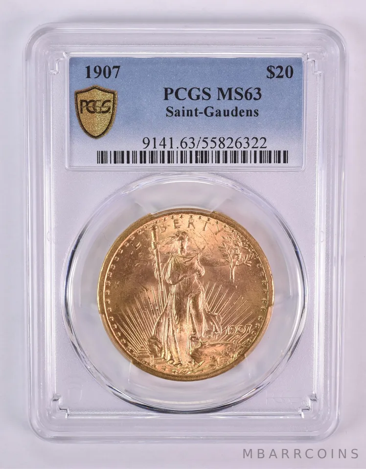 1907 $20 Saint Gaudens Gold Double Eagle MS63 PCGS *1024