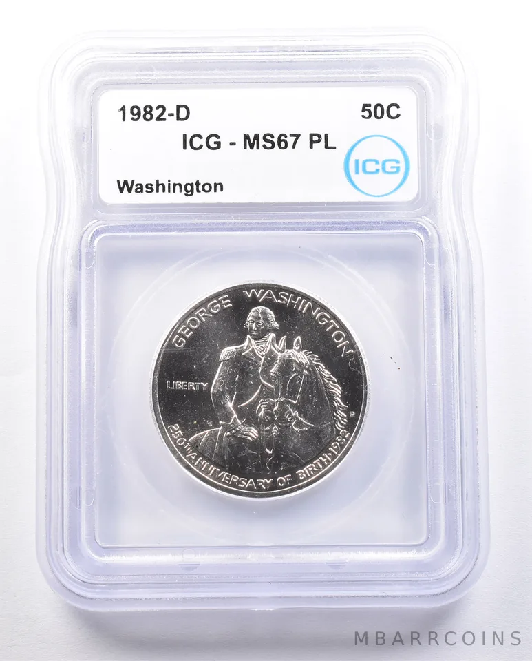1982-D Washington Commemorative Half Dollar MS67 PL ICG a2393