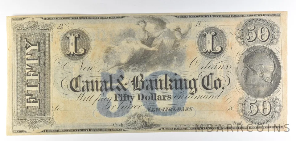 1800s $50 New Orleans LA Canal & Banking Co Obsolete Note *8861