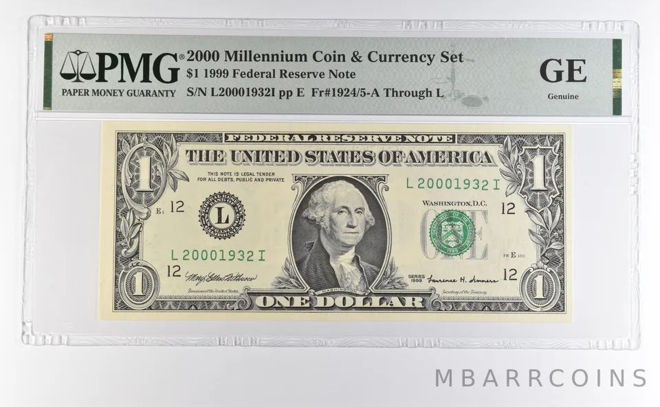 2000 Millennium Coin Currency $1 1999 FRN San Fran CA Low Serial 1932 PMG *4612