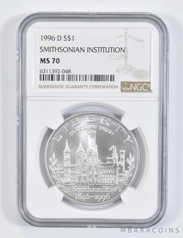 1996-D Smithsonian Institution Commemorative Silver Dollar MS70 NGC