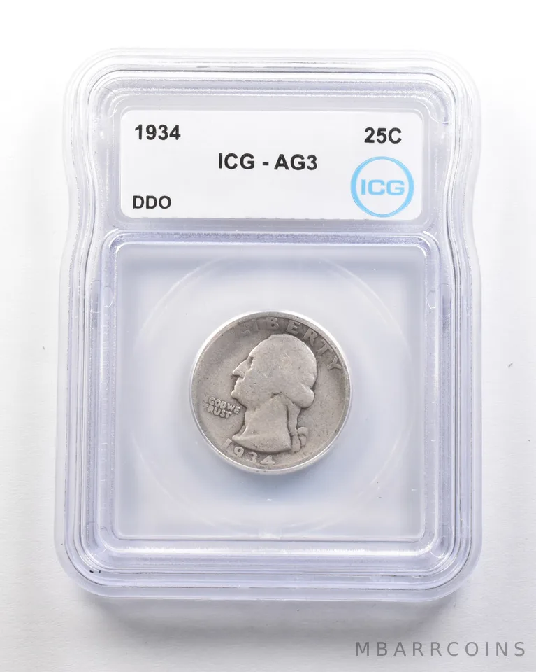 1934 Washington Quarter Mint Error DDO AG3 ICG *1679