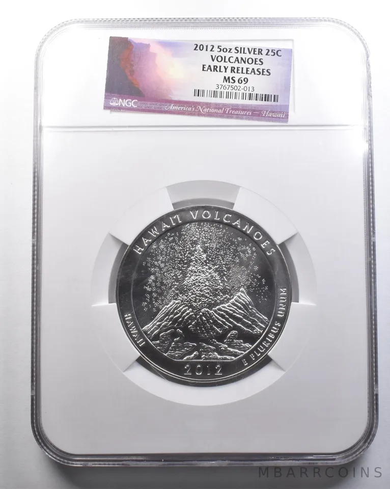 2012 5 Oz Silver Quarter America The Beautiful Volcanoes ER MS69 NGC *2132