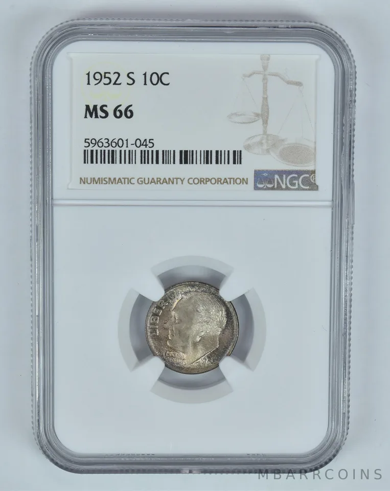 MS66 1952-S Roosevelt Dime - Graded NGC Toned! a9006