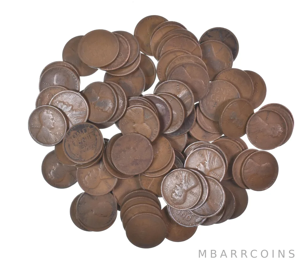 Lot of 100 1910-1919 Lincoln Wheat Cents - 2 Rolls - Collection *579