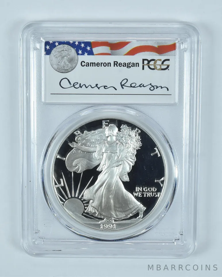 1991-S American Silver Eagle Cameron Reagan Signed PR69 DCAM PCGS