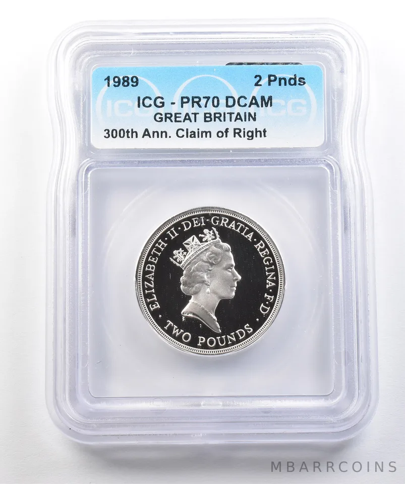 1989 Great Britain 2 Pounds 300th Anniversary Claim Of Right PR70 DCAM ICG *0448