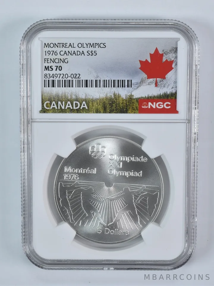1976 Canada 5 Dollars Silver Olympic Fencing MS70 NGC Canada Lbl