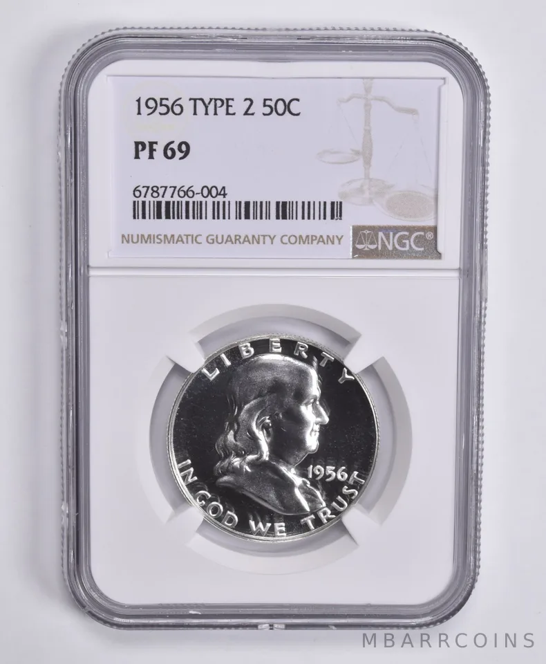 1956 Franklin Half Dollar Type 2 PF69 NGC Brown Lbl