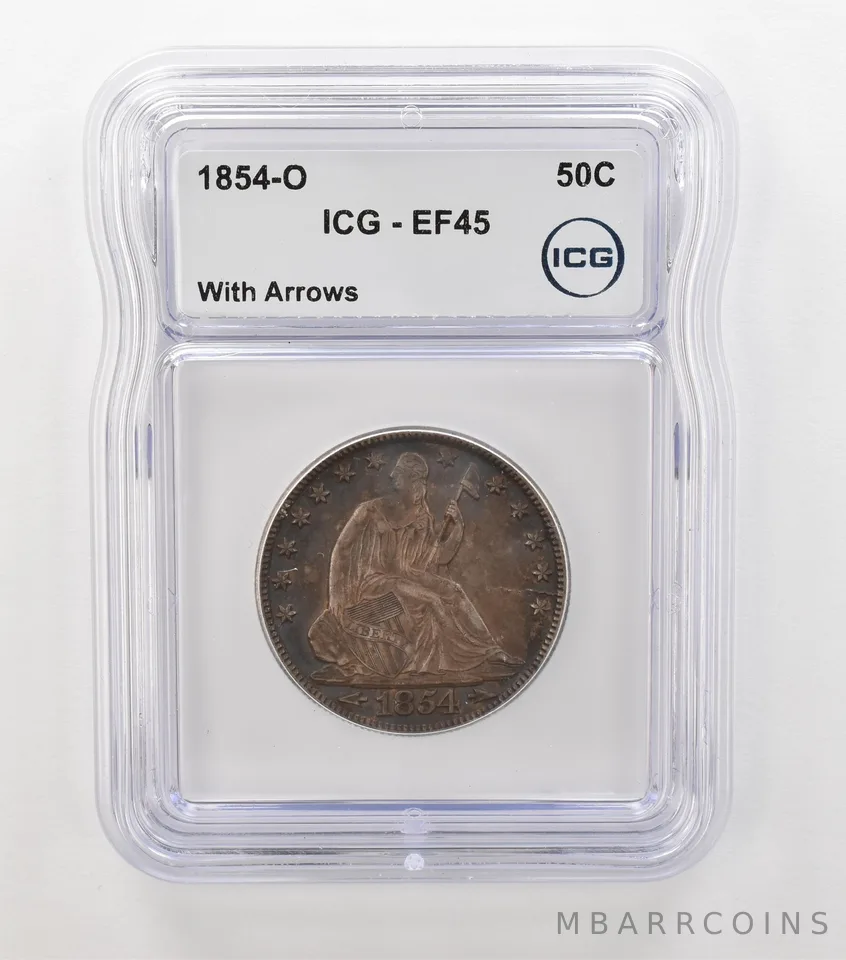 1854-O Seated Liberty Half Dollar Arrows EF45 ICG Beautiful Tone *6883