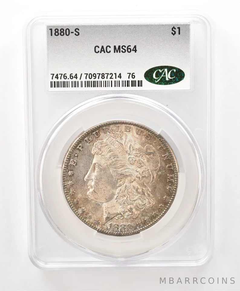 1880-S Morgan Silver Dollar MS64 CAC CACg Beautiful Tone a6603