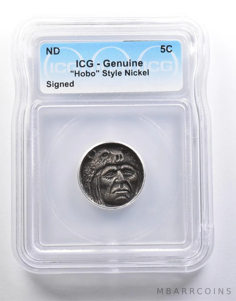 (ND) Indian Head Buffalo Nickel "Hobo" Style Signed Genuine ICG *6605