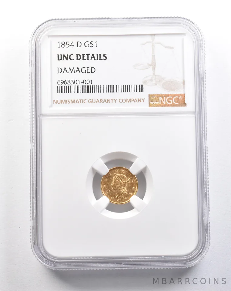 1854-D $1 Liberty Head Gold Dollar Unc Details Damaged NGC a5236