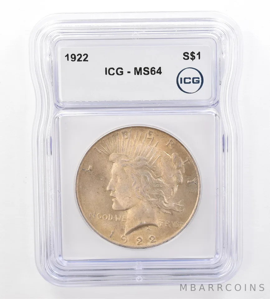 1922 Peace Silver Dollar MS64 ICG Beautiful Tone *7300
