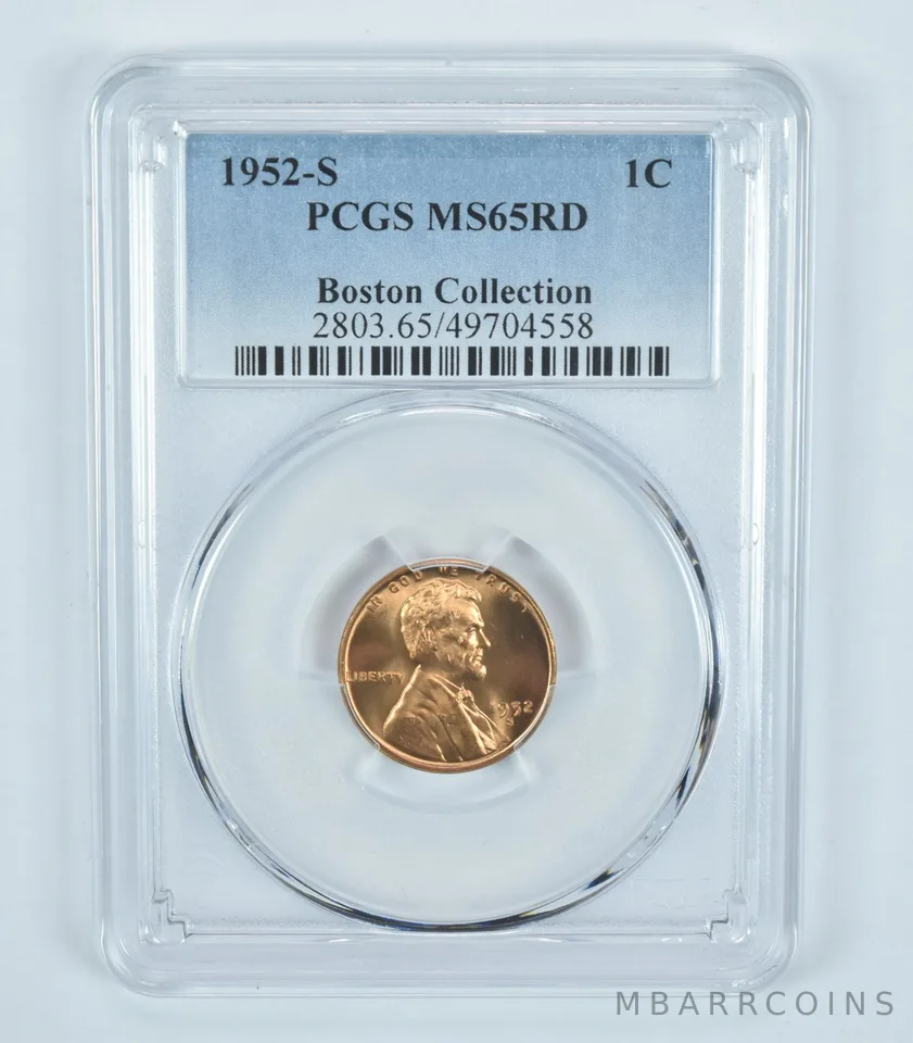1952-S Lincoln Wheat Cent Boston Collection MS65 RD PCGS Blue Label