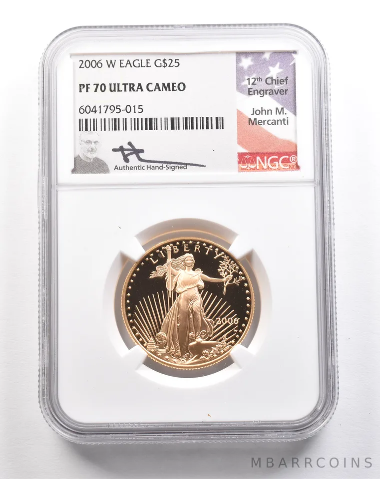 2006-W $25 American Gold Eagle Mercanti 1/2 Oz Gold PF70 UCAM NGC a5457