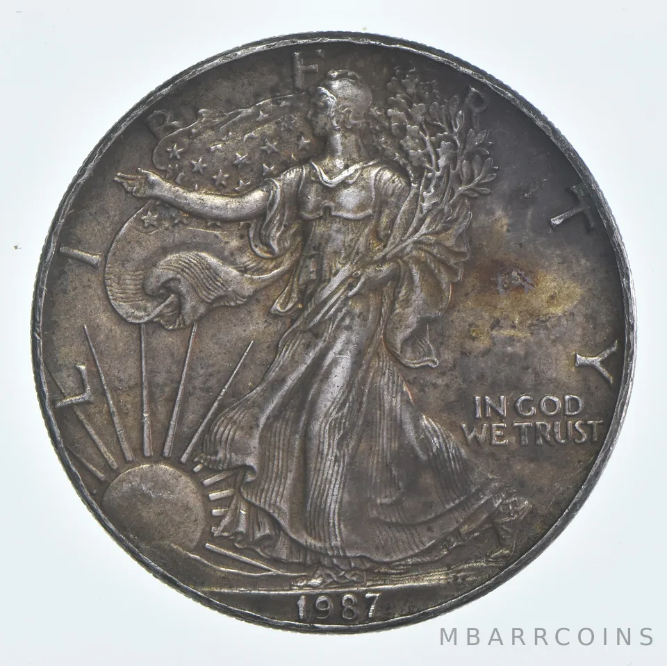 Beautiful Toned - 1987 American Silver Eagle 1 Troy Oz .999 Fine Silver *941