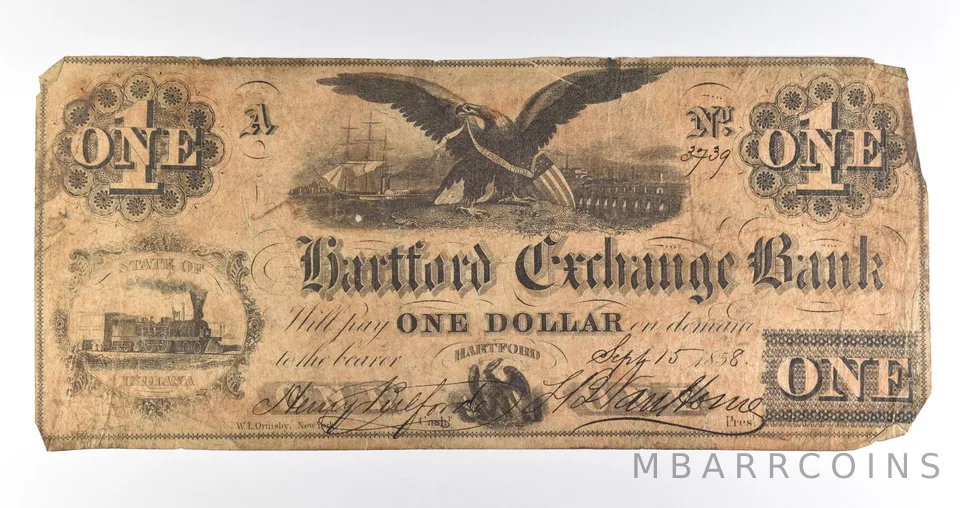 1858 $1 Hartford IN Exchange Bank Obsolete Note *8440