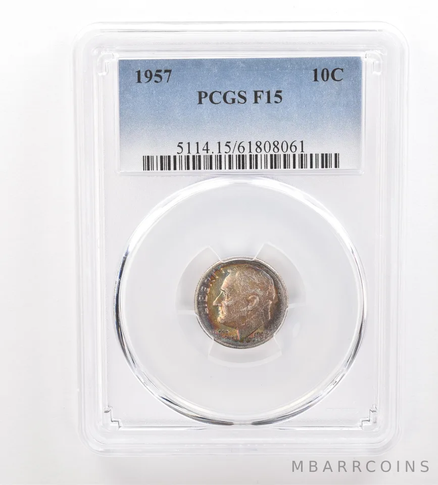 1957 Roosevelt Dime F15 PCGS Beautiful Tone *3315