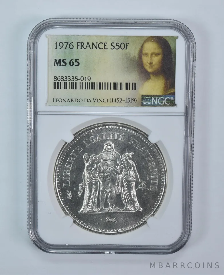 1976 France 50 Francs Silver MS65 NGC Mona Lisa Label
