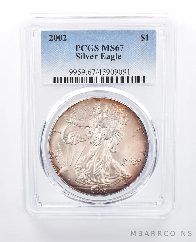 2002 American Silver Eagle MS67 PCGS Peripheral Tone *8118