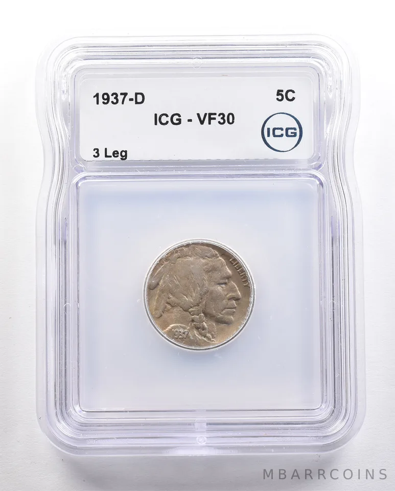 1937-D Indian Head Buffalo Nickel 3 Leg VF30 ICG *4382