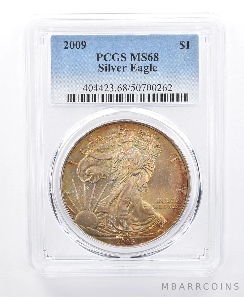 2009 American Silver Eagle MS68 PCGS Yellow/Orange Tone *8654