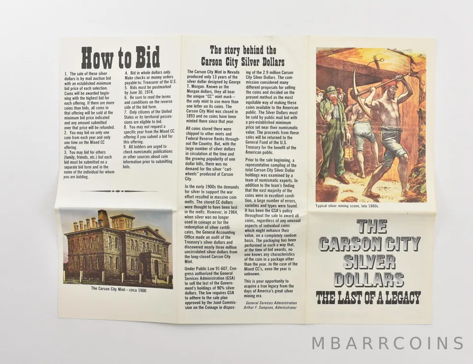 GSA The Carson City Silver Dollars Morgan CC Legacy Brochure *9801