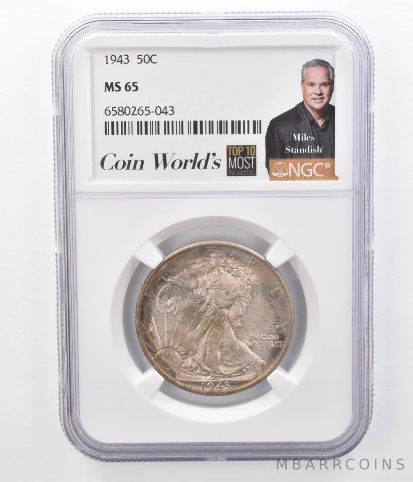 1943 Walking Liberty Half Dollar Miles Standish MS65 NGC Beautifully Toned *0026