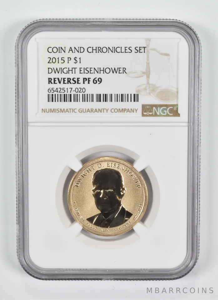 2015-P Dwight Eisenhower $1 Coin and Chronicles Reverse PF69 NGC