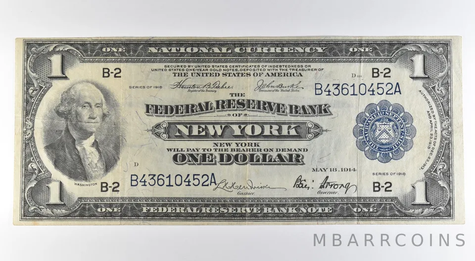 1918 $1 New York NY National Currency Large Note Blue Seal Fr#712 a0548