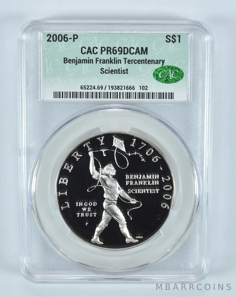 2006-P Ben Franklin Scientist Commemorative Silver Dollar PR69 DCAM CAC CACg