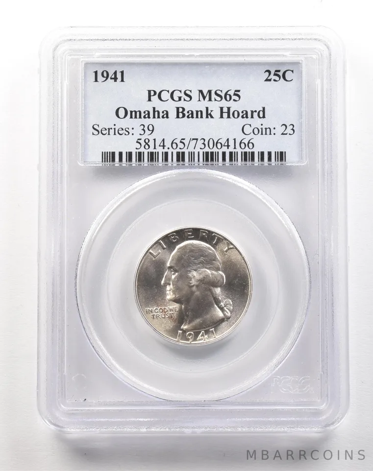 1941 Washington Quarter Omaha Bank Hoard MS65 PCGS a5157