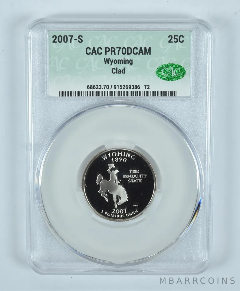 2007-S Washington State Quarter Wyoming CLAD PR70 DCAM CAC CACg
