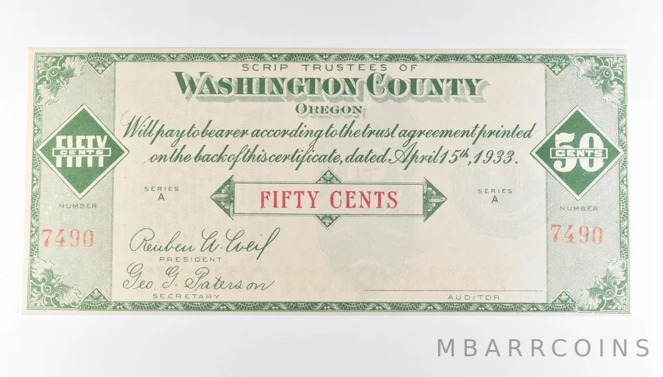 1933 50 Cent Washington County OR Scrip *9766