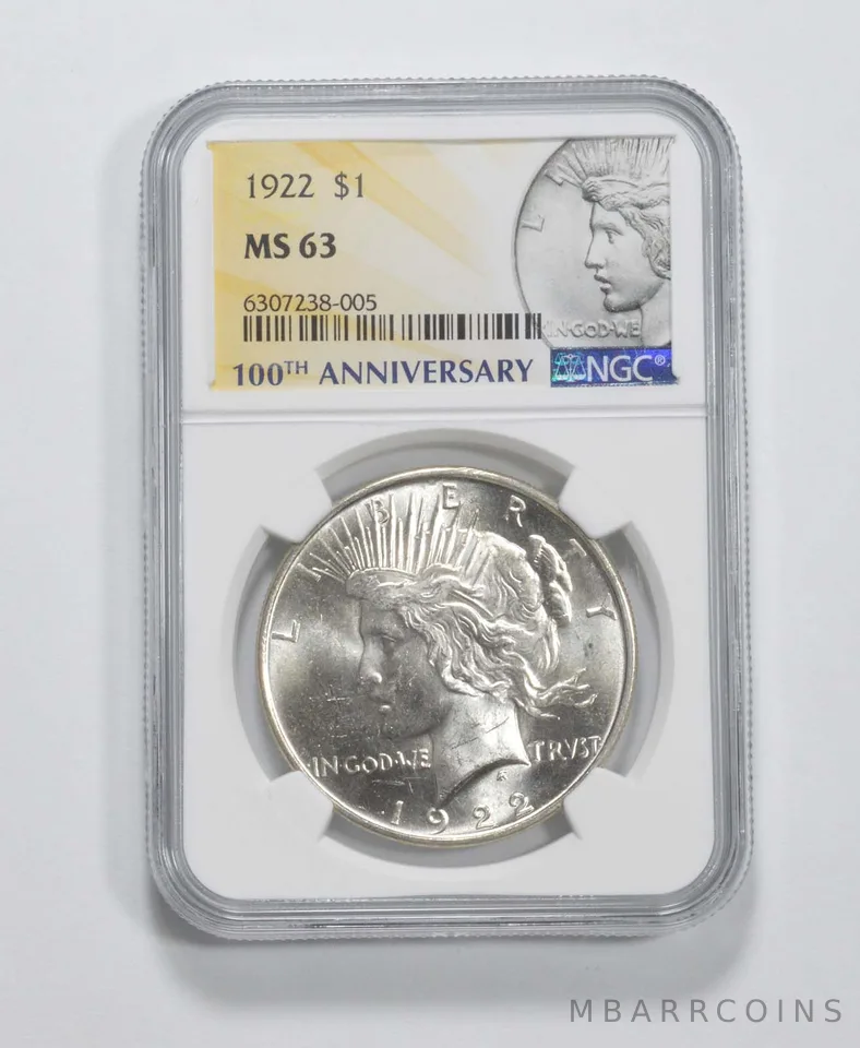 1922 Peace Silver Dollar MS63 NGC 100th Anniv 2021 Special Label