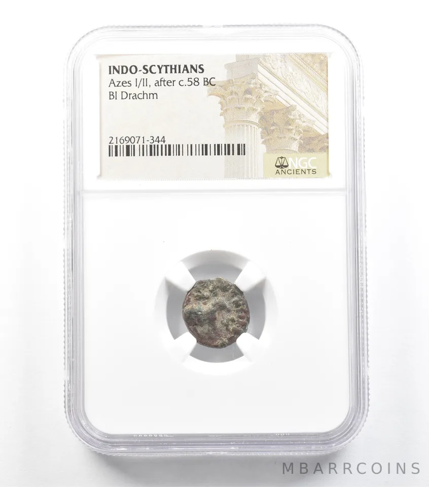 C. 58 BC Indo-Scythians Azes I/II BI Drachm NGC *5938