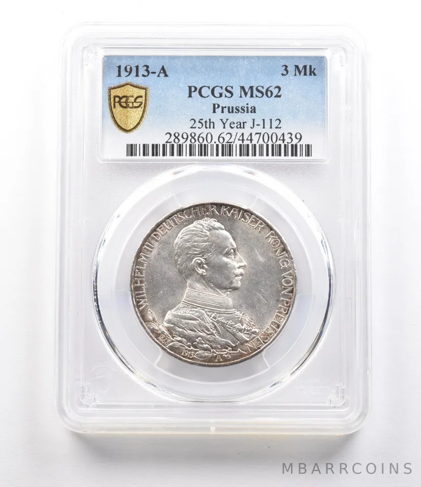 1913 A Prussia 3 Mark 25th Year J-112 MS62 PCGS *2635